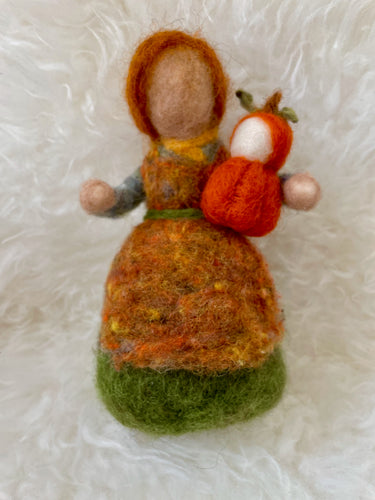Young woman and Pumpkin Baby Table Puppet - Waldorf Early Childhood