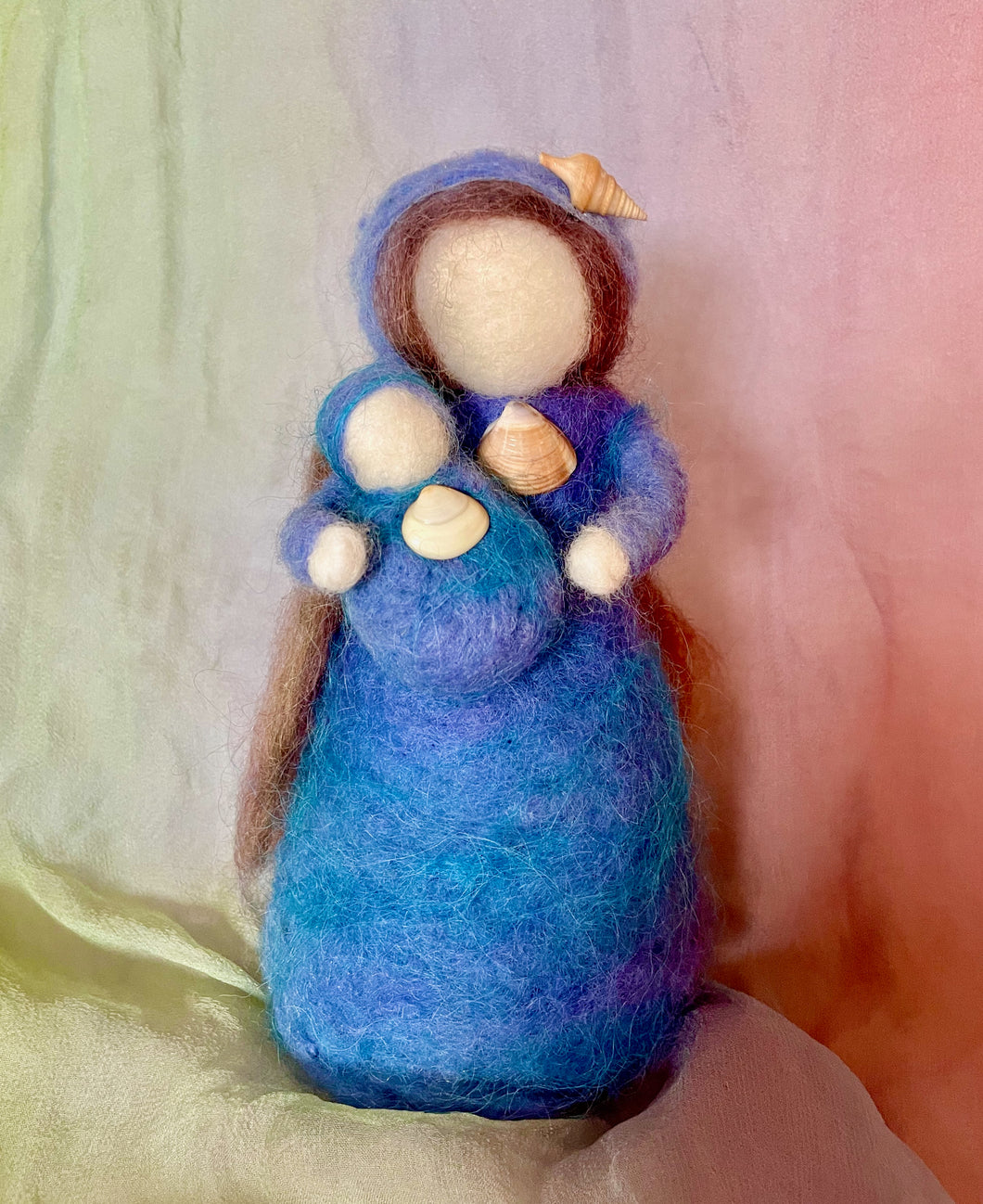 Mother of the Sea and her Sea Baby - Needlefelted  Table Puppets                        -  Waldorf Early Childhood